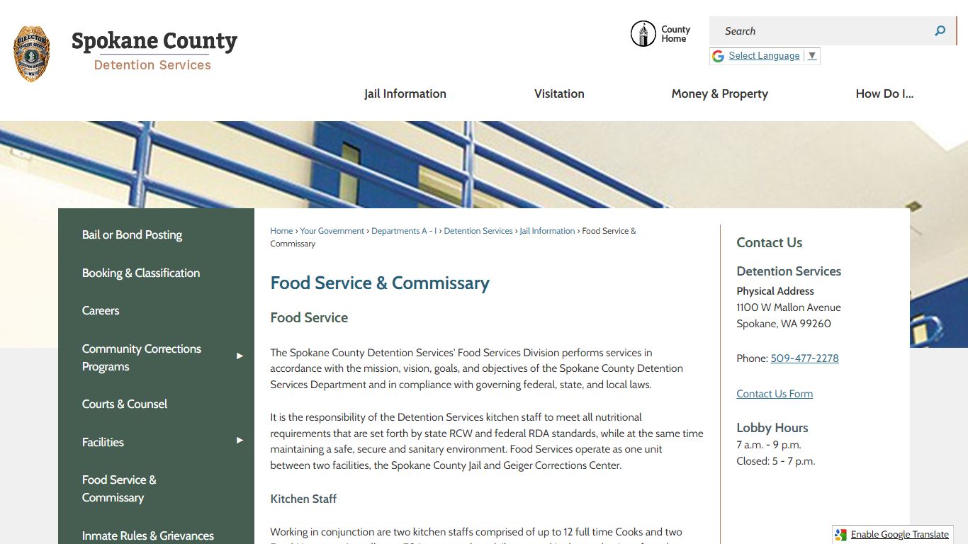 Food Service & Commissary | Spokane County, WA