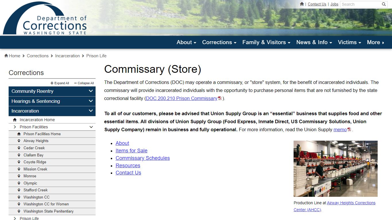 Commissary (Store) - Washington State Department of Corrections